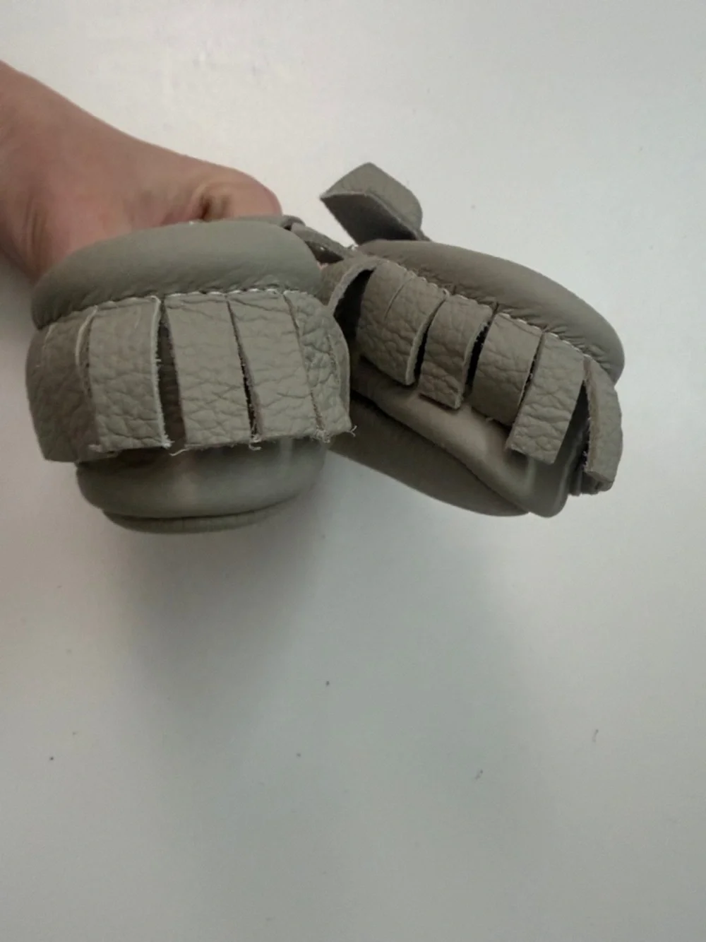 Bare Soles Moccasins Leather Soft Bow Grey Baby 12-18m Size 4